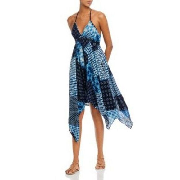 AQUA Patchwork Print Asymmetrical Leng Halter Dress Women's. Size Small. NWT. - Picture 1 of 8